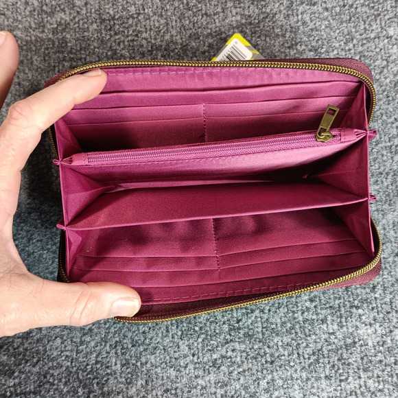 Travelon Safe ID RFID Blocking Wristlet Wallet Burgundy Floral Zip Around - Picture 4 of 6